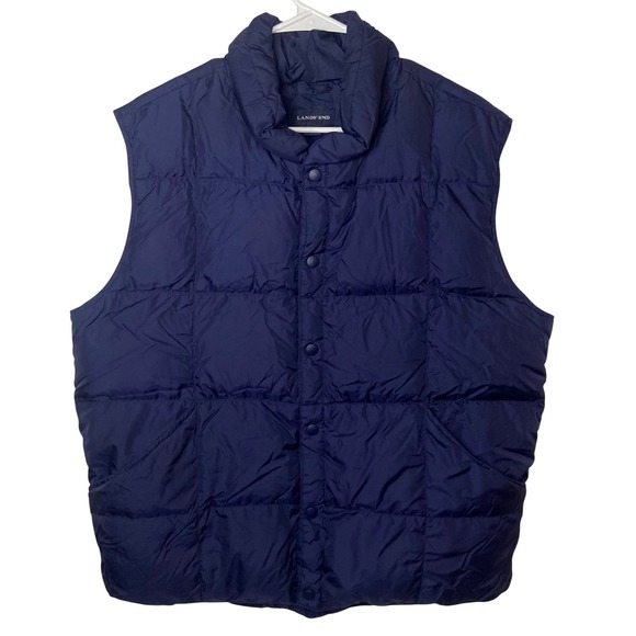 Lands' End Jackets & Blazers - Lands' End Women's Large Navy Blue Down Puffer Vest Snap Front Quilted